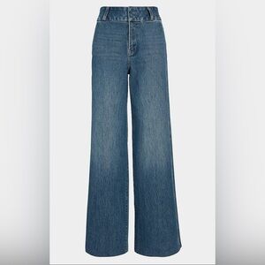 Express Super High Waisted Medium Wash Baggy Wide Leg Jeans- 8L